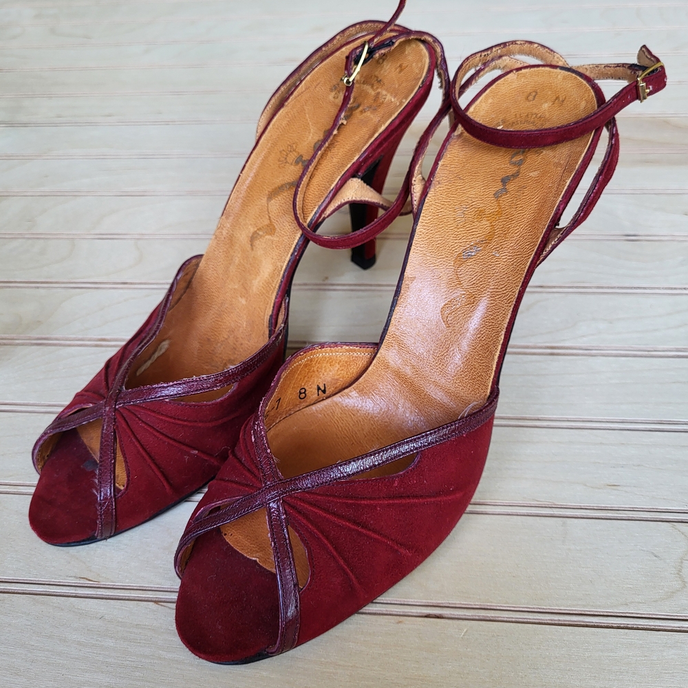 Nina Red Peep-Toe Heels with Ankle Strap